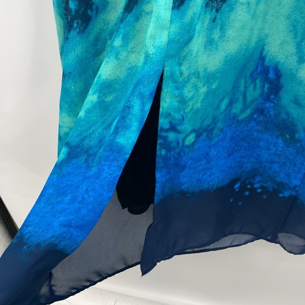 Vintage Mary McFadden‎ Dress Womens 14 Maxi Blue Green Abstract Swirl Sleeveless - Picture 11 of 13